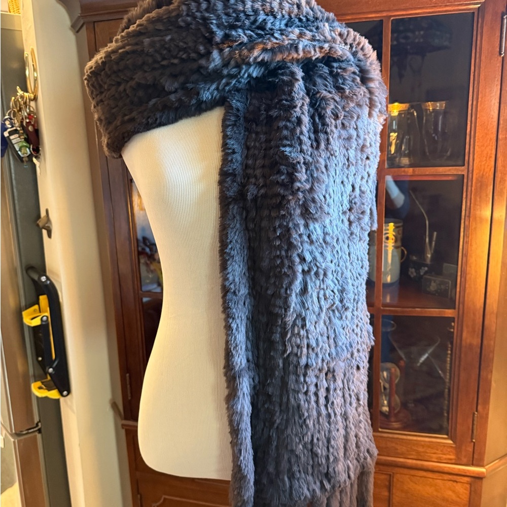 Luxurious Blue-Grey Genuine Rabbit Stole